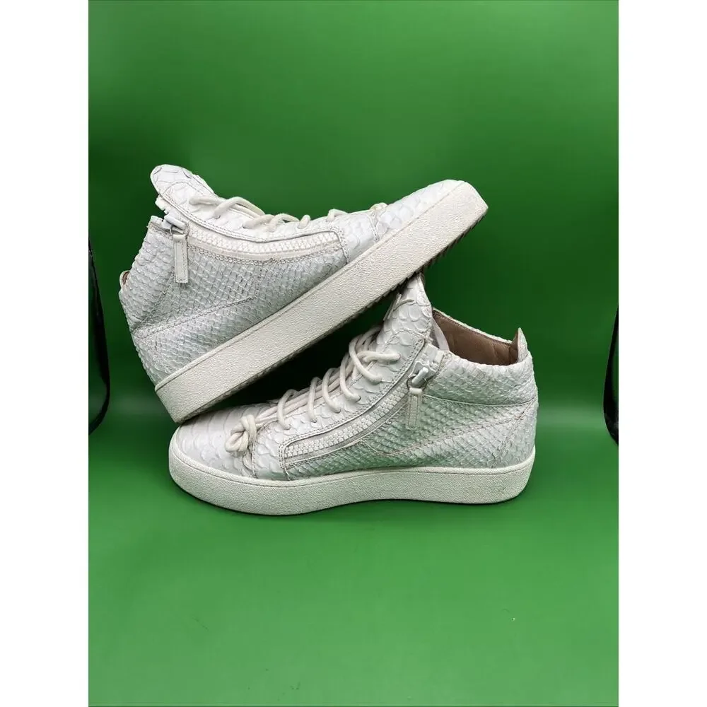 Giuseppe Zanotti Men's Croc Embossed Leather High Top Sneakers White Sz 44